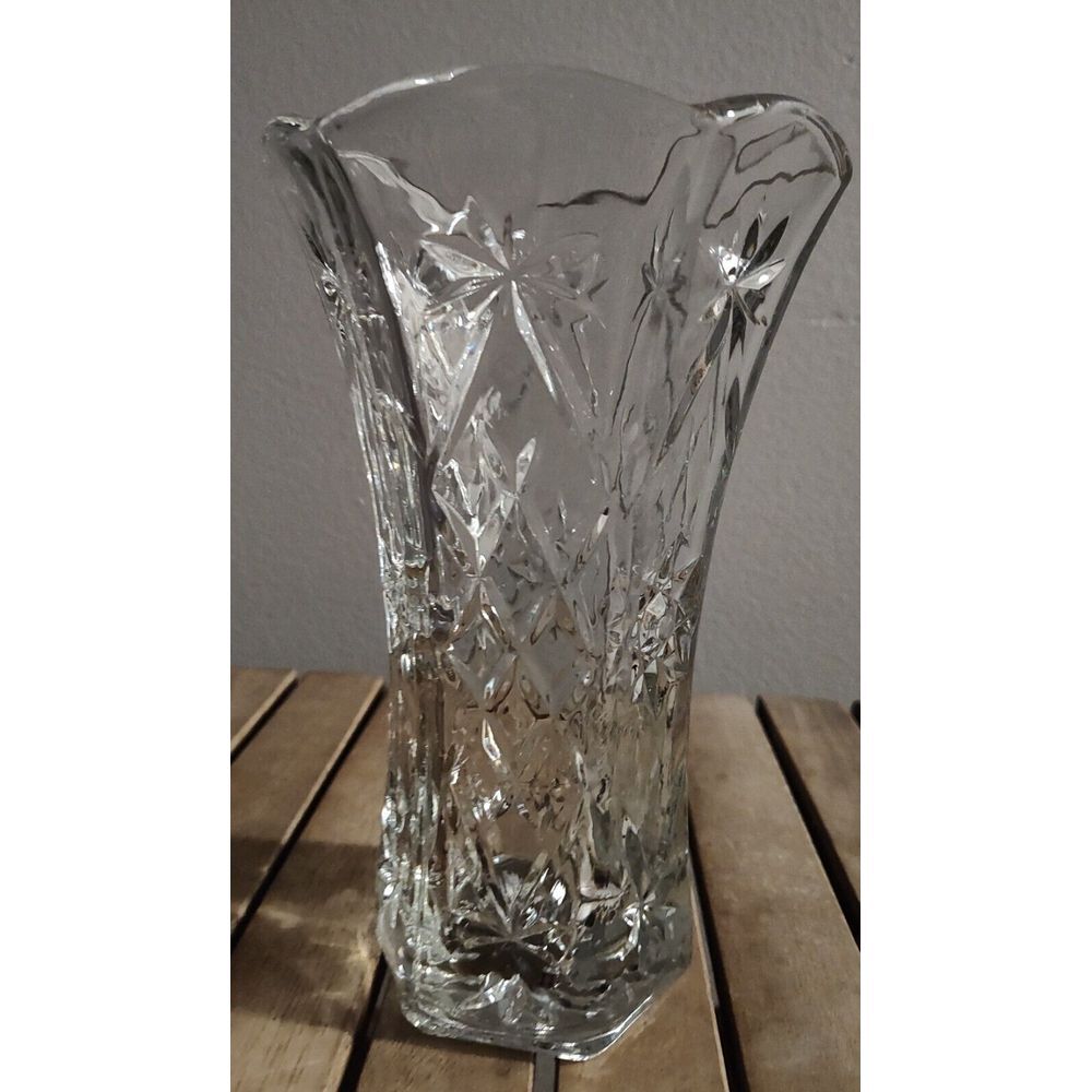Anchor Hocking EAPC Prescut STAR of DAVID Clear Flower Vase 8¼" Made‎ in USA